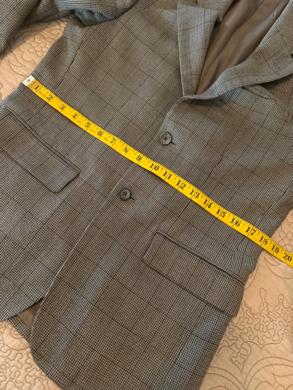 Vintage Oscar de la Renta Taupe Brown Glen Plaid Wool Cashmere Blazer, Size M - Picture 7 of 16
